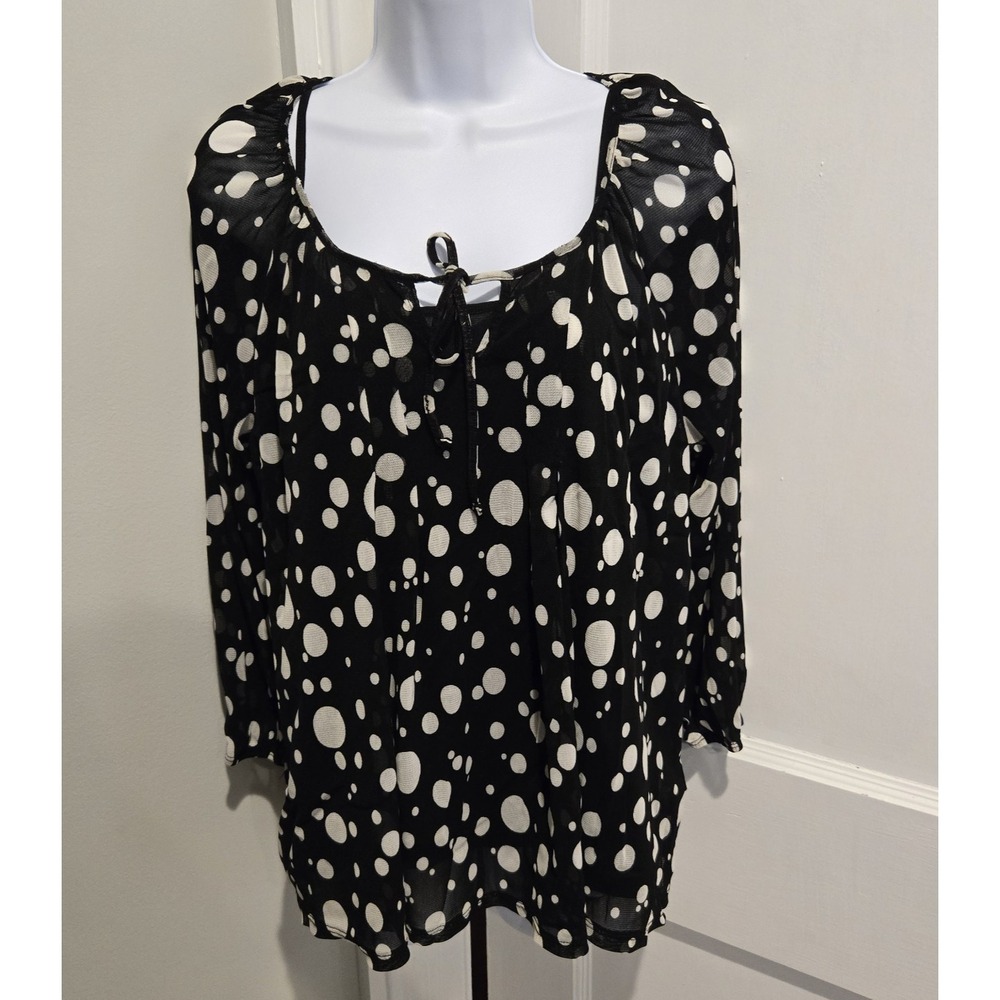 Apt 9 Women's Sheer Black W/ White Polka Dots Blouse w/  Black Camisole Size L